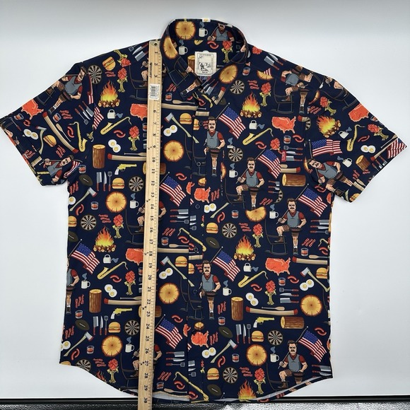 RSVLTS Parks and Rec Button Down Shirt Ron Swanson Pawnee Mens XL X-Large Blue - Picture 3 of 9